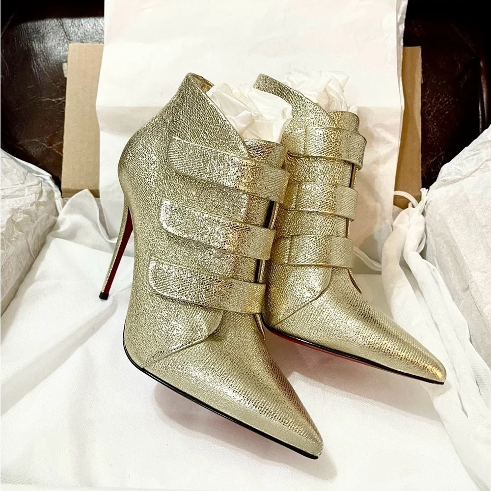 Christian Louboutin Triniboot ankle bootie, shiny gold supple leather EU38.5